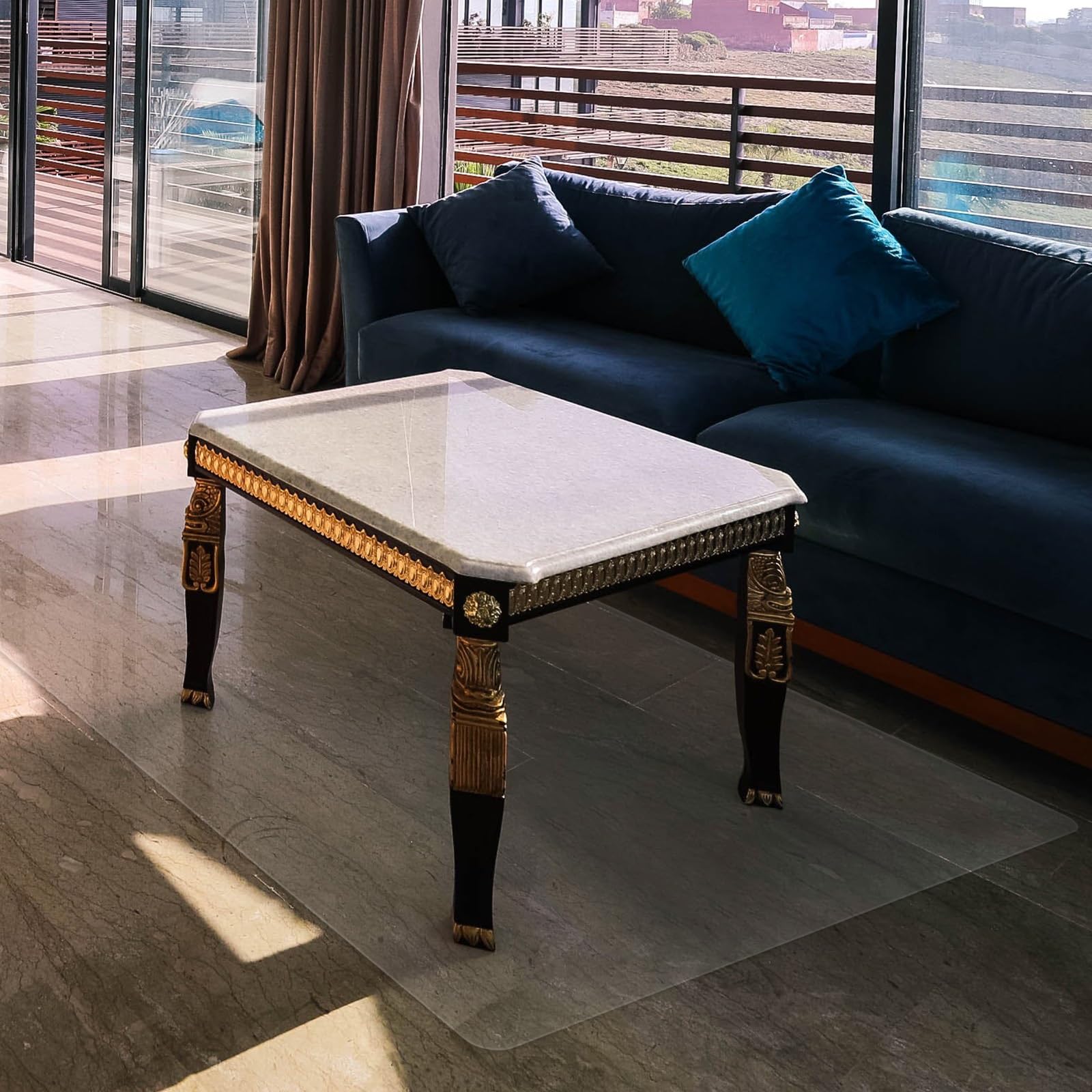 Tapis de chaise C pour sols en bois dur et carrelage – Protection de sol imperméable et antidérapante en PVC 2 mm d'épaisseur 160 x 160 cm Idéal pour le bureau et la maison et facile à nettoyer