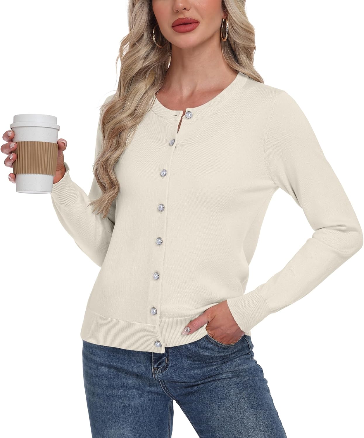 GRECERELLE Women's Cardigan Sweater Lightweight Casual Long Sleeve Crew Neck Button Down Knit Cardigans, S-2XL - Image 4