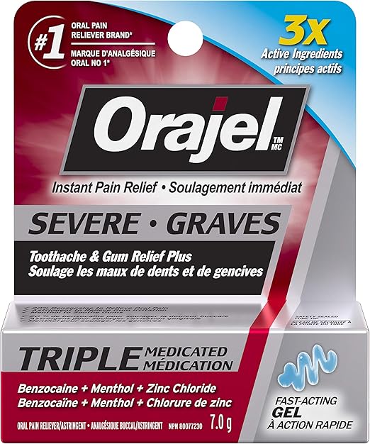Orajel Severe Toothache and Gum Relief Plus Triple Medicated Gel, 7g