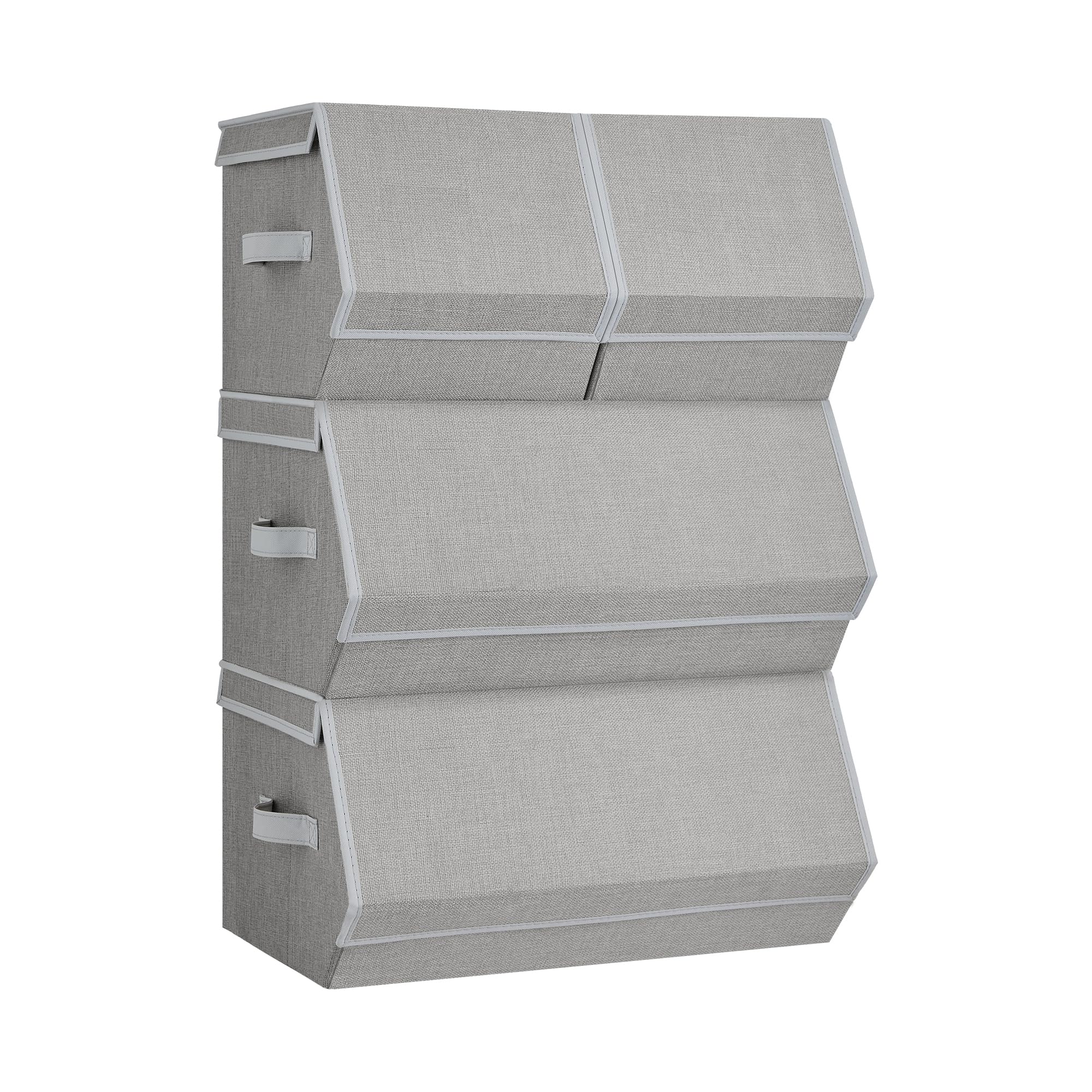 SONGMICS Aufbewahrungsbox mit Deckel, 4er Set Kleiderschrank-Organizer, stapelbar, Faltbox mit Magnetverschluss, Stoffboxen Aufbewahrung für Kleidung, Bücher, taubengrau RLB022W01