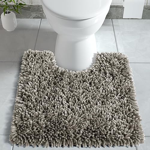 Yimobra Alfombras de inodoro en forma de U, felpilla de lujo extra gruesa en forma de U, tapete de contorno antideslizante para suelo de baño, suave