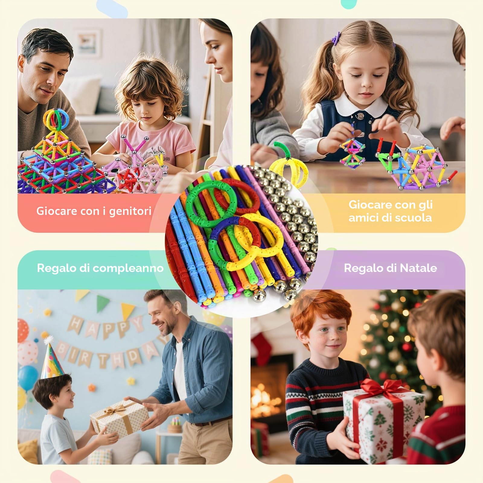 Costruzione Magnetico per Bambini da 244 pcs, Gioco Montessori dai 6 anni +