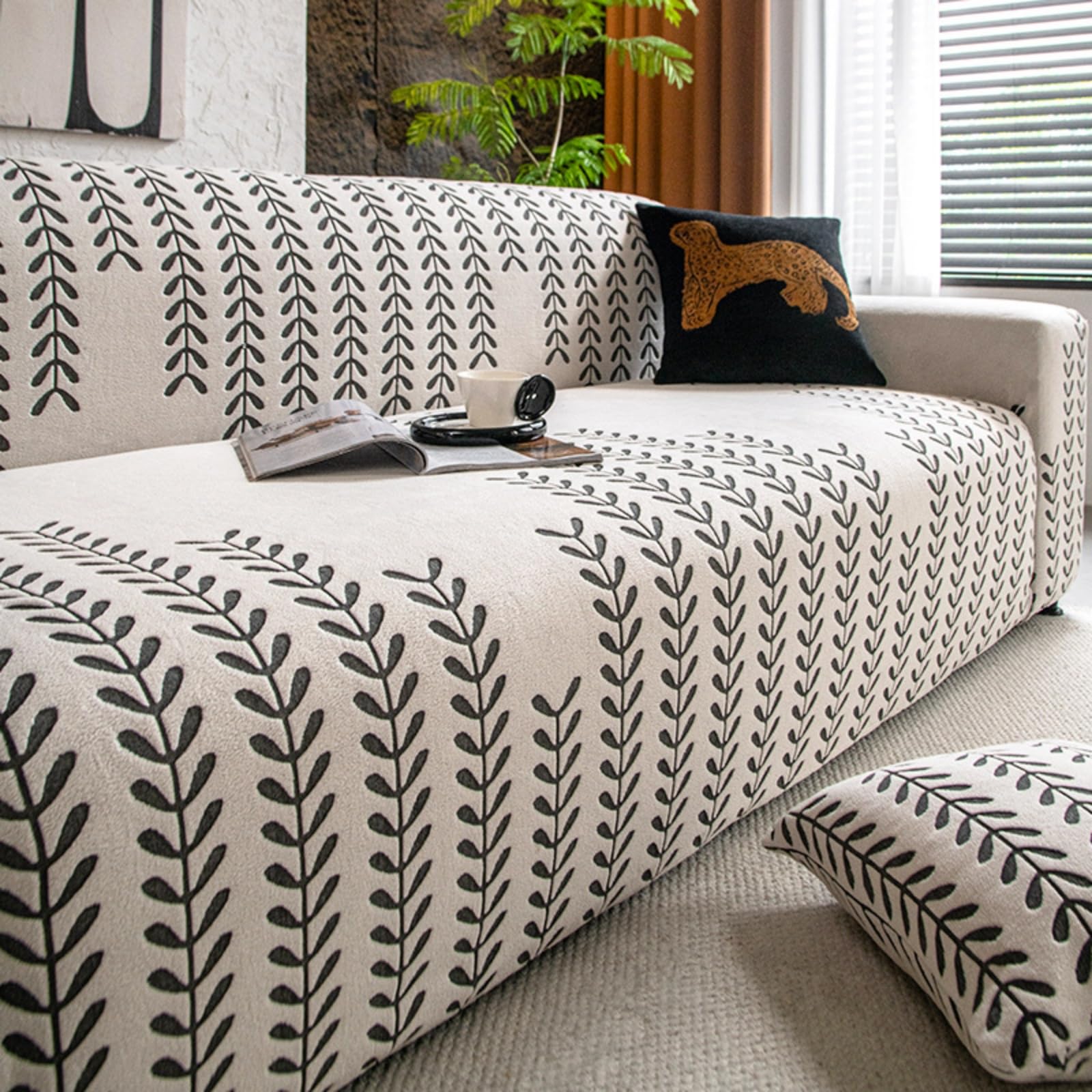 Odot Jacquard Willow Housse de Canapé 1/2/3/4/5 Places (Gris,4 Places)