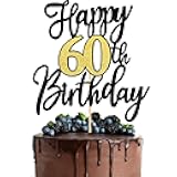1 PCS Happy 60th Birthday Cake Topper Black Gold Glitter Cheers to 60 Years Birthday Cake Pick 60 Fabulous Cake Decoration for Happy 60th Birthday Anniversary Party Cake Decorations Supplies