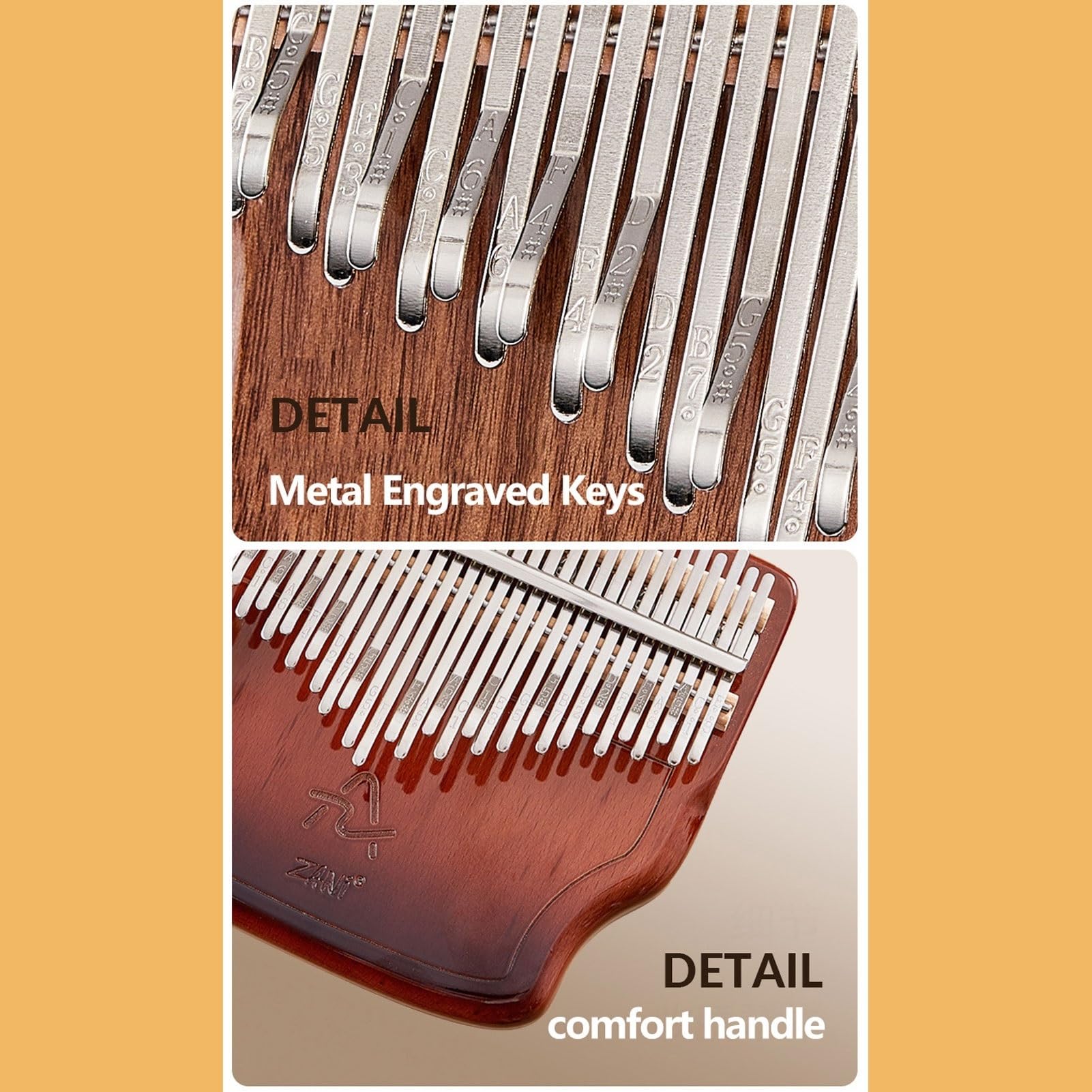 Kalimba 34 Touches Piano à Doigts En Bois Piano à Pouces Instrument De Musique Débutant Portable Avec Marteau D'accord, Couvre-Doigts Et Sac De Transport(34 tones-reddish-brown)