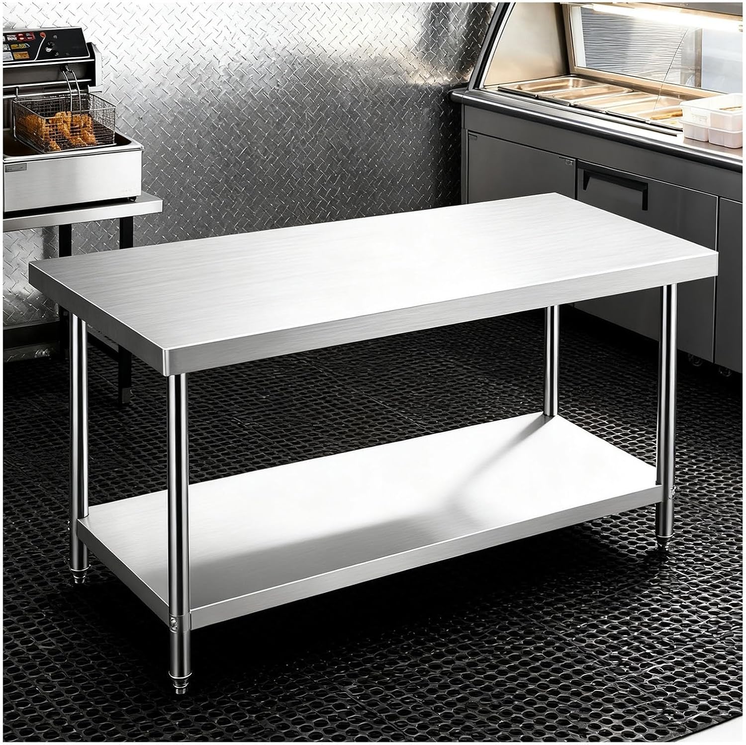 Double Open Workbench Stainless Steel Metal Table Commercial Kitchen Preparation Platform Household Chopping and Kneading Table Easy to Install(60x50x80cm/23.6x19.7x31.5”)