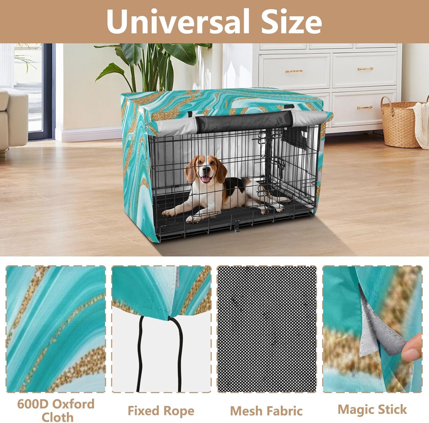 Abstract Marble Aqua Blue Dog Crate Cover Windproof, S-XL Water-Resistant Covers for Pet Cages, Large