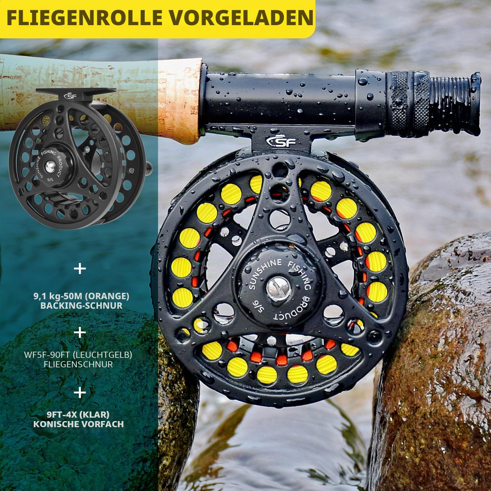 SF Fliegenfischruten-Kombination, 4 Stück, 3 W, 2,3 m, 4 W, 2,4 m, 5/6/7/8 W, 2,7 m, Smaragdgrün, 24T Kohlefaser-Rute mit Koffer, vorgespulte Rolle, Fliegenbox mit Fliegen, konisches Vorfach,