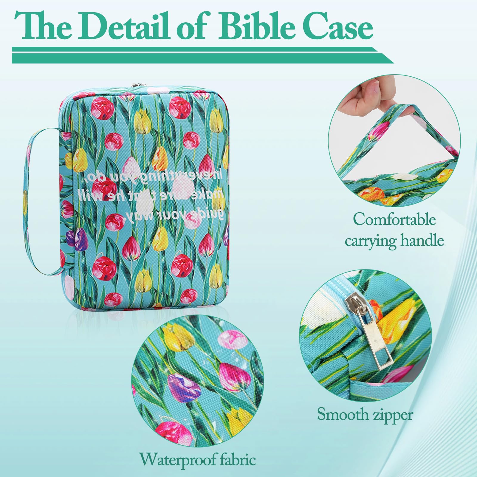 QZDAFFIC Bible Cover Case with Bible Tabs, Dusproof Large Bible Bag for Women Girls, Floral Pattern A5 Diary Cover Zipped Case for Bible Study Accessories (Green) - Image 3