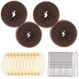Hair Bun Maker Kit and Hair Net, 4 Pcs Medium Hair Donuts For Buns, 10 Pcs Mesh Hair Nets Invisible, 10 Pcs U Shaped Hair Pins for Women, Ballet Bun Maker Set for Women Girls, Light Brown