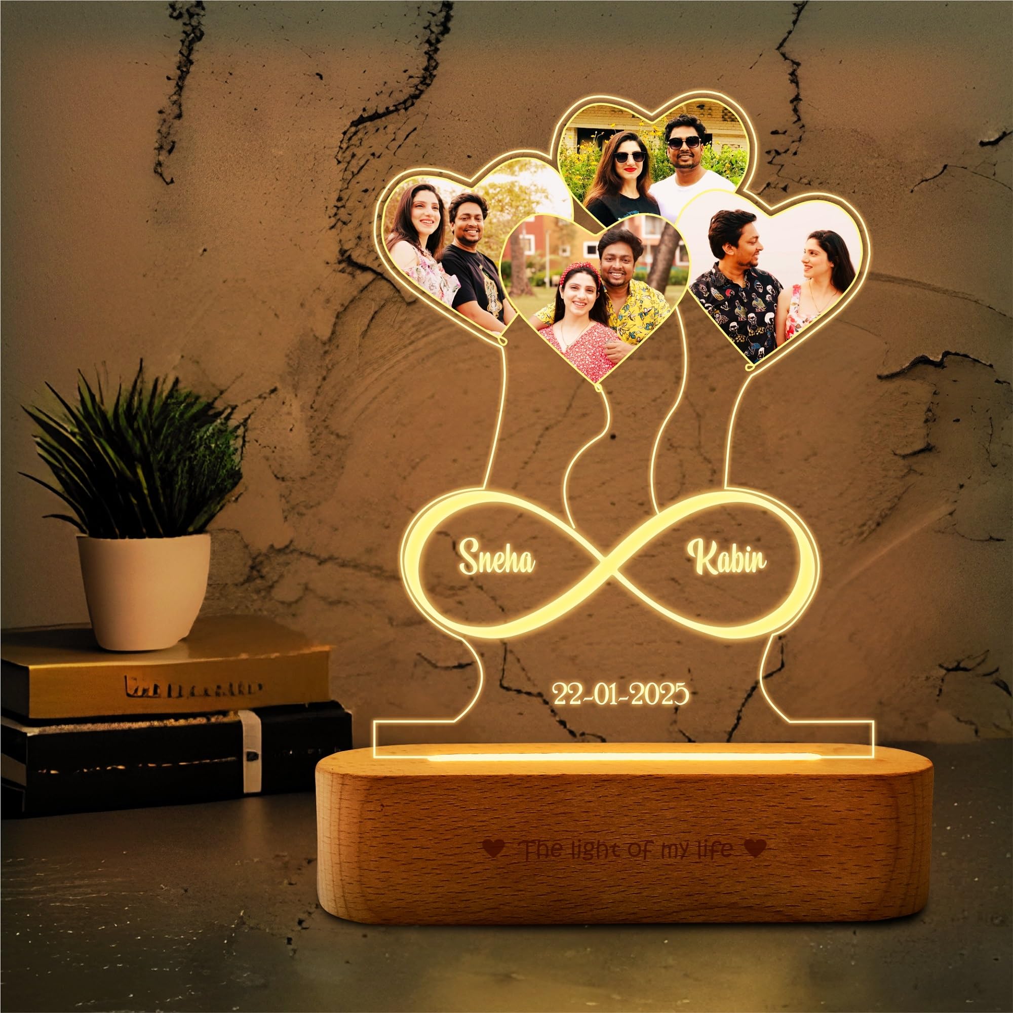 ZOCI VOCI Anniversary Gift Personalized 3D Illusion Heart Lamp | Engraved Night Lamps for Special Occasions Unique Gift for Wife & Husband (Photo Heart 4)-image-14