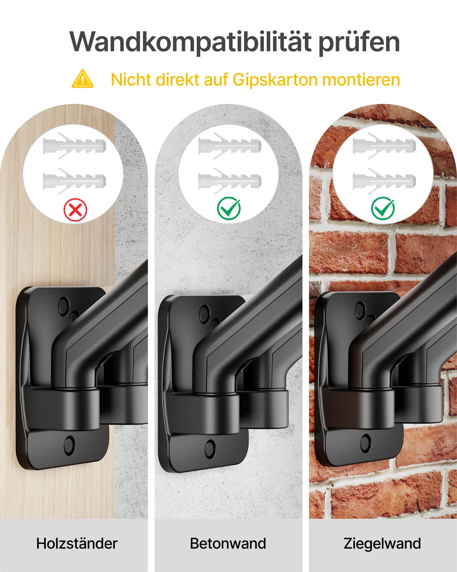 monTEK Monitor Wandhalterung für 17-32 Zoll LED/LCD Bildschirm bis 9 kg, Schwenkbare und Neigbare Monitor Arm, Monitor Halterung mit Höhenverstellbar, VESA 75/100