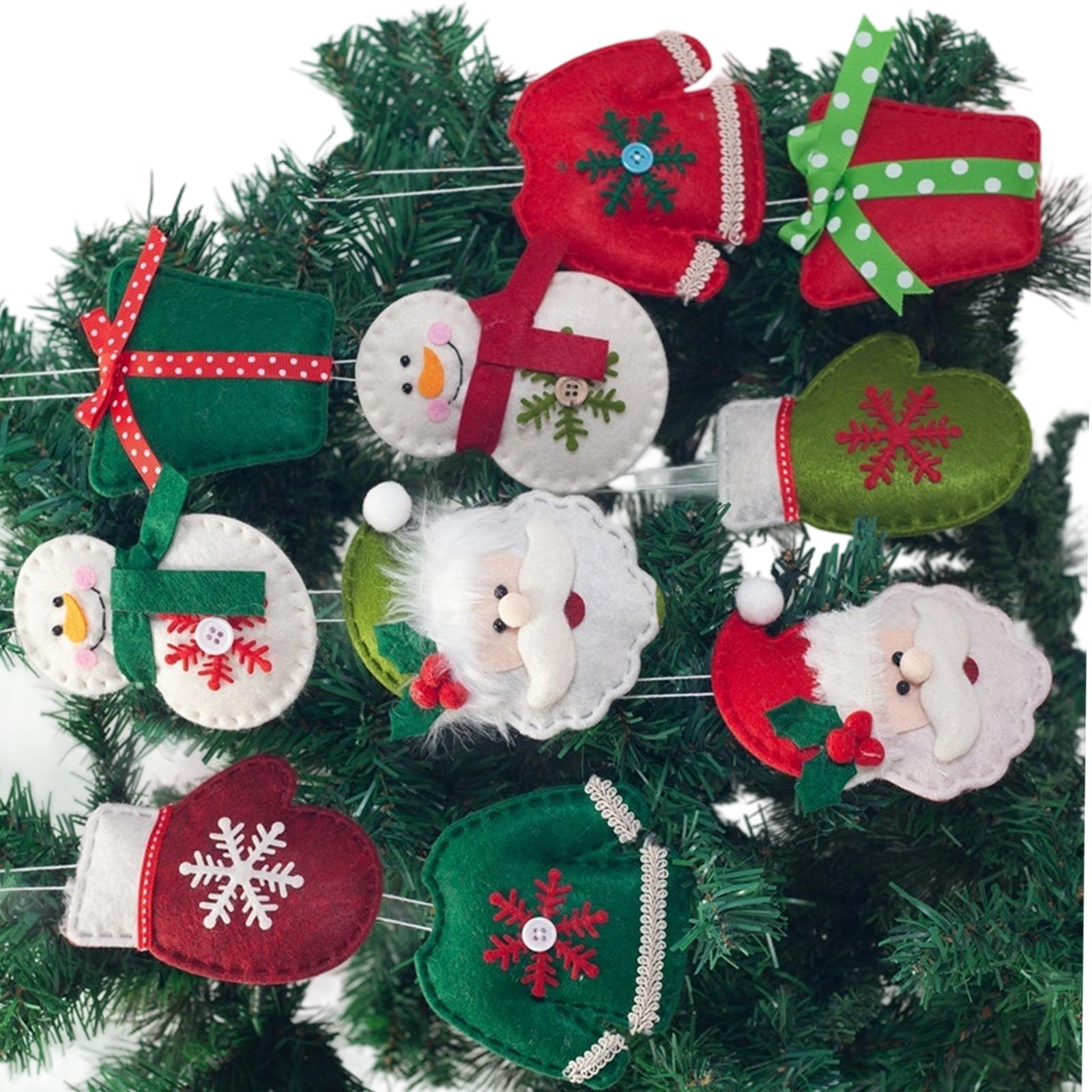 Qusinfc Christmas Tree Ornament Cartoon Fabric Santa Reindeer Snowman Hanging Decoration for Mantels Wreath Holiday Decoration Fabric Holiday