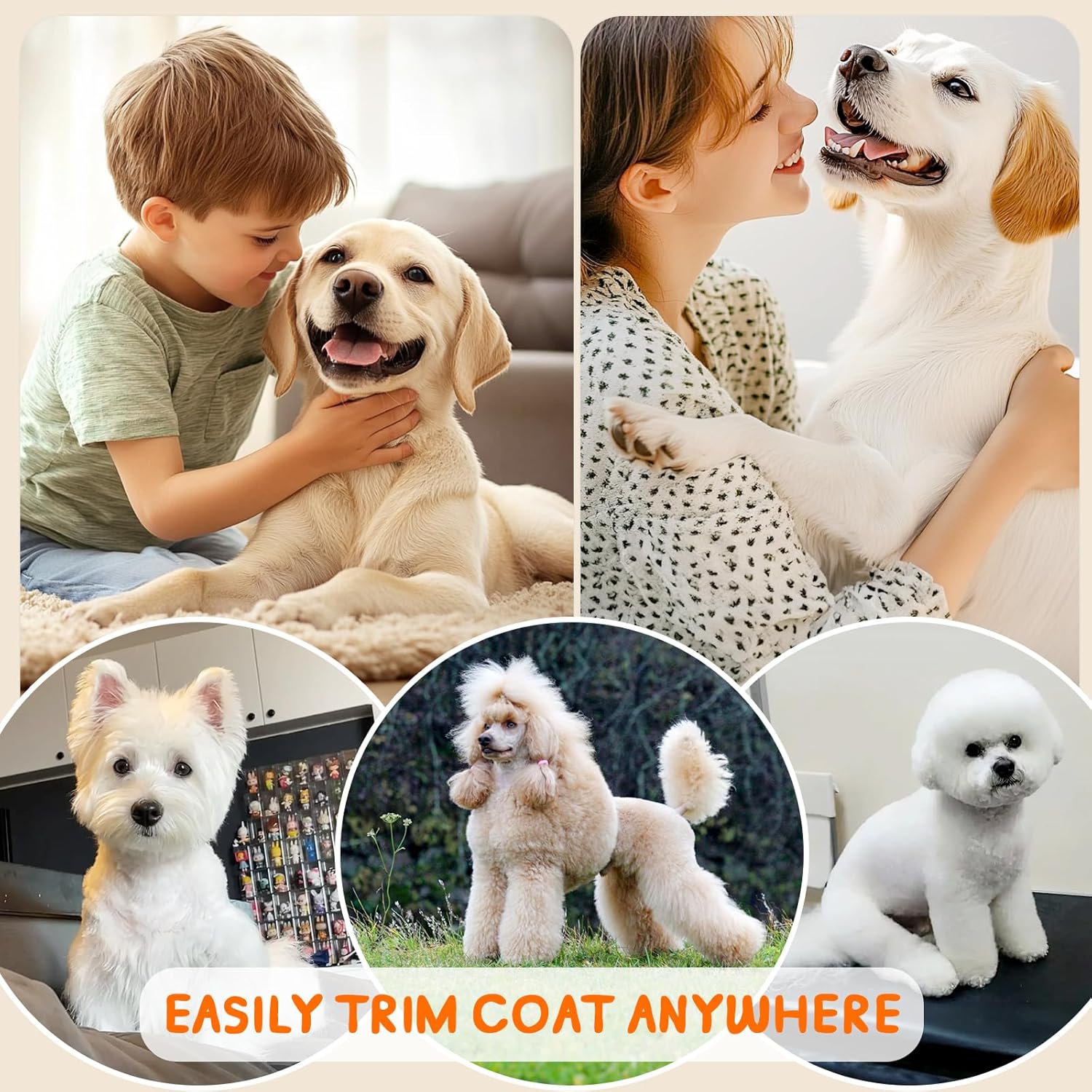 Dog Hair Clippers, Low Noise Professional Dog Clippers, Pet Grooming Clippers Waterproof Whole Body Washable Cordless Rechargeable 8