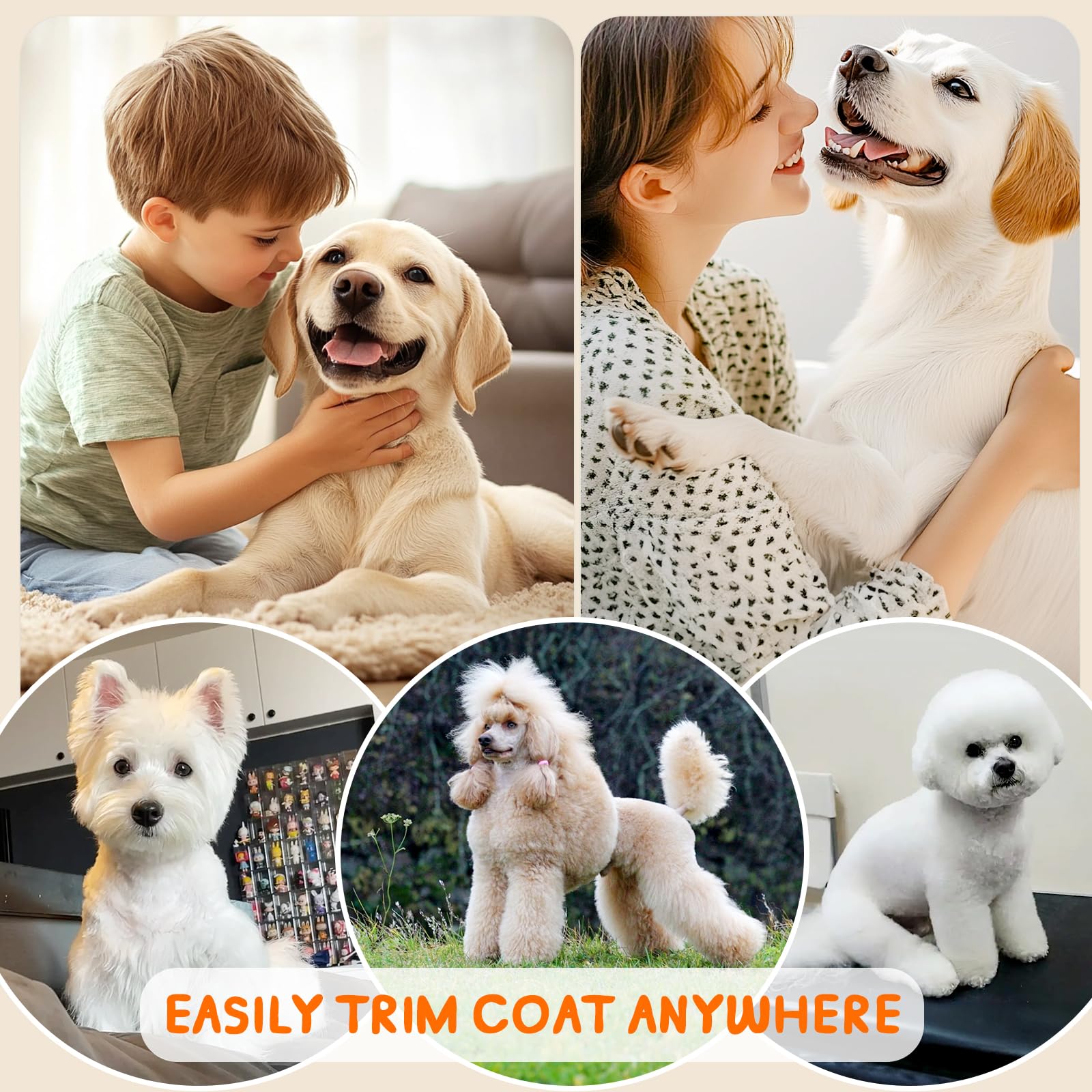 YAZEKY Maquina Cortar Pelo Perros, Bajo Nivel de Ruido Cortapelos Profesional para Perros, Cortapelos para Mascotas Impermeable Todo el Cuerpo Lavable Inalámbrico Recargable