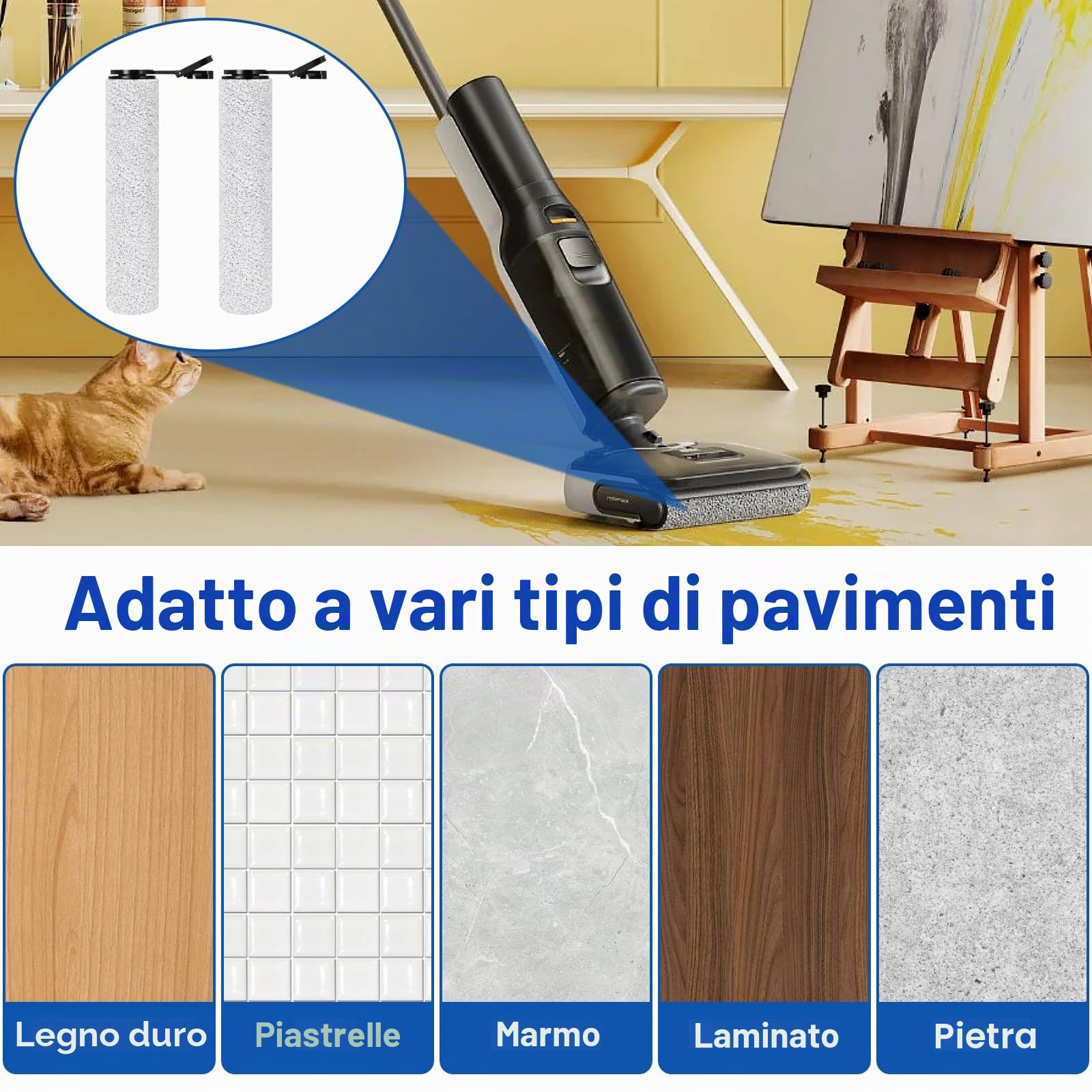 spazzole a Rullo e Filtro HEPA Ricambi per Roborock F25 BX/F25 ACE/F25 GT/F25 RT/F25 LT/F25 ALT/F25/F25 XT/F25 ACE Combo/F25 Combo/F25 Ultra/F25 ACE Pro aspirapolvere senza fili(5 Accessori)