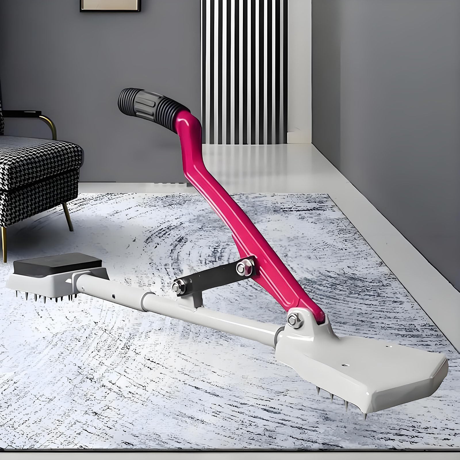 Cet Outil de Pose de Tapis avec poignée en Caoutchouc Souple est idéal pour l'installation et la réparation. Conception sans genouillère. Kit de Pose à genouillère Inclus.