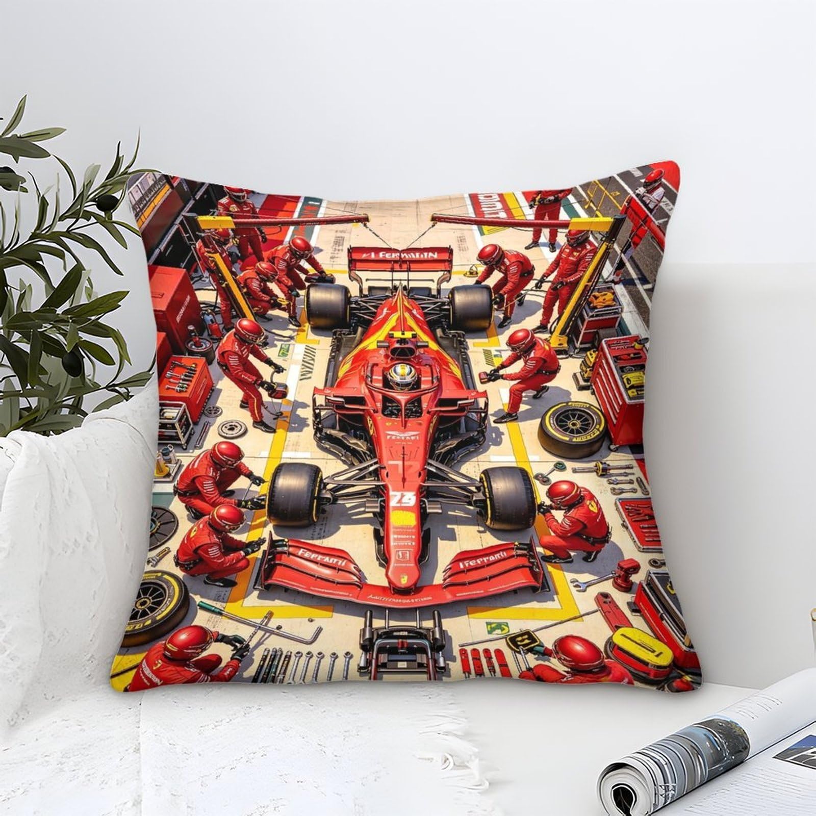 3U6C4M9K Decorative Microfiber 50x50cm Cushion Covers 50x50cm, Rectangular Pit Stop Throw Pillow Covers for Garden Patio Living Room Couch Sofa