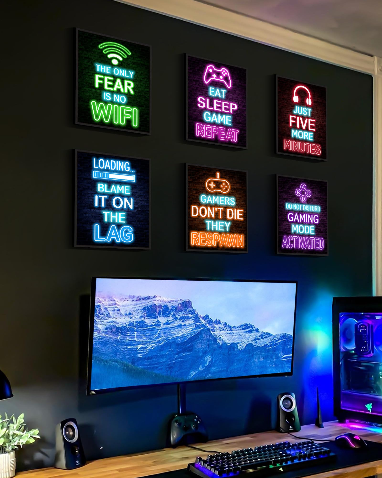 Drsoum Decorazione per la stanza dei videogiochi, decorazione da parete per ragazzi, decorazione da parete al neon per la stanza dei videogiochi, poster incorniciato, 20,3 x 25,4 cm, decorazione da