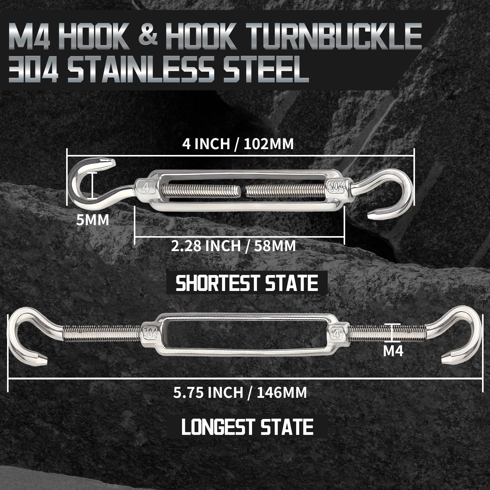 Tenditori Per Cavi In Acciaio Inox M10 - 4 Pezzi Con Ganci, Per Ombrelloni E Tende - Foto 2