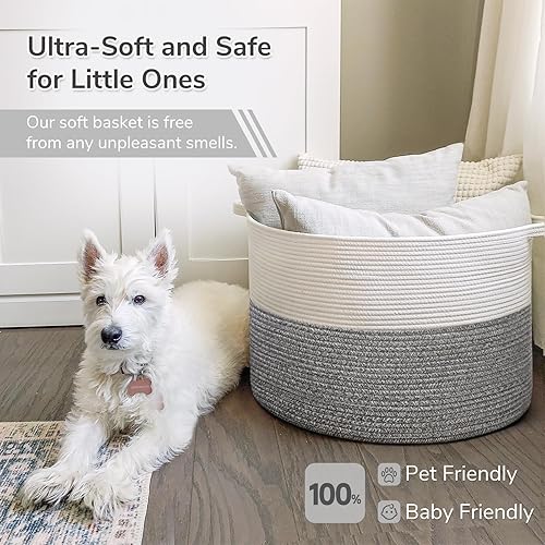 Vista 210 de INDRESSME - Canasta extragrande para ropa sucia de cuerda de algodón, cesta tejida decorativa con asas para guardería y sala, contenedor para Gris