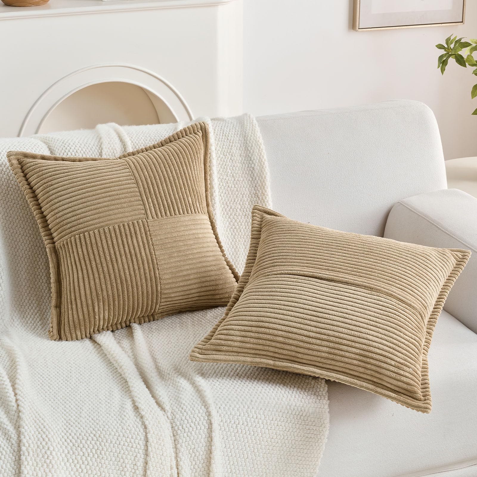 Set di 2 federe per cuscino in velluto a coste a righe boho, 40x40 cm, rosa chiaro, decorative per divano e camera da letto. | Leroy Merlin