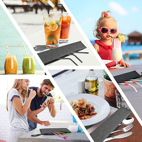 Miniatura 6 de Aosbos Estuche de transporte de pajitas reutilizables, bolsa pequeña portátil para metal, papel, plástico, pajitas desechables de silicona, palillos