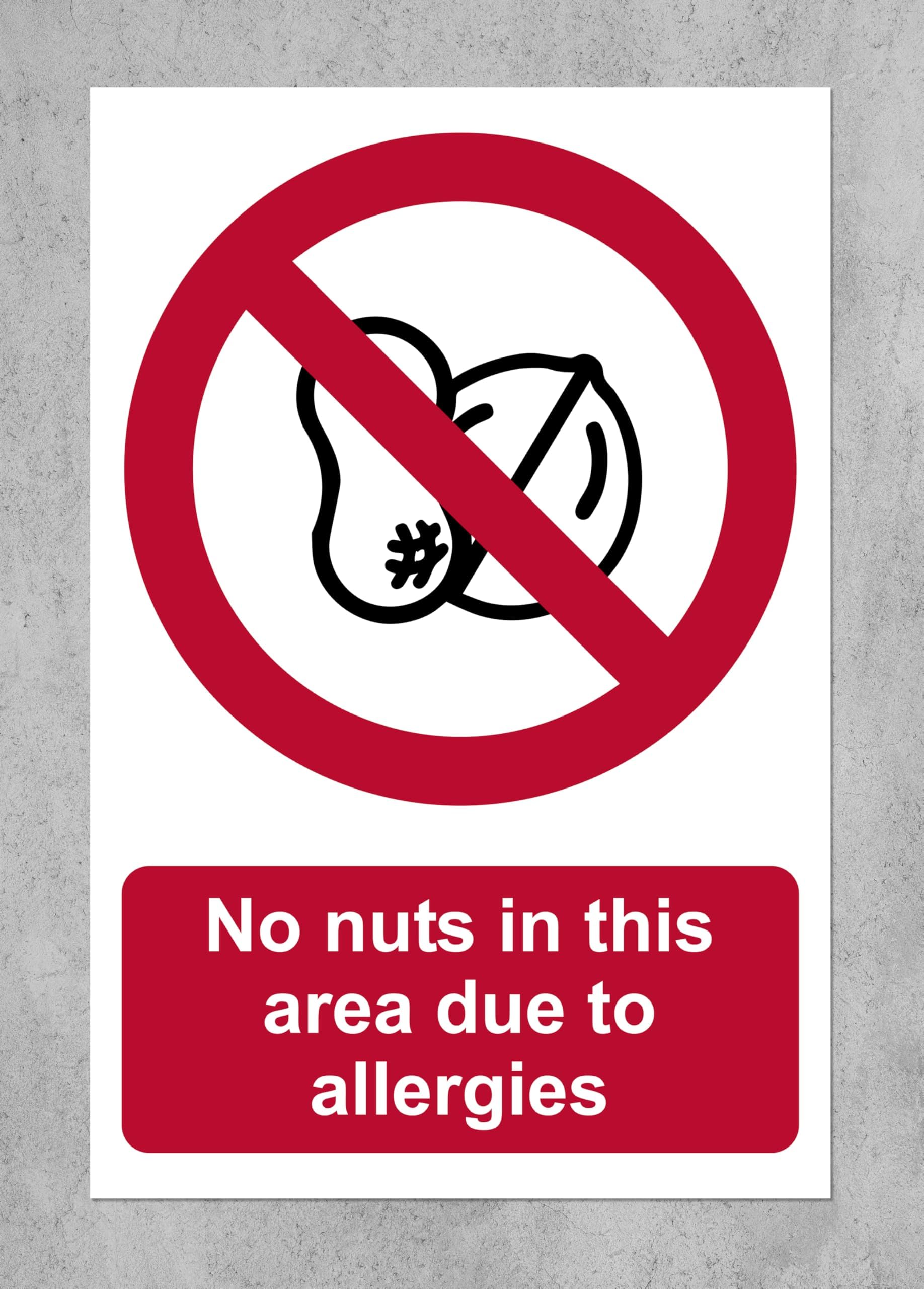 No nuts in this area due to allergies prohibition sign - Self adhesive sticker (200mm x 150mm)