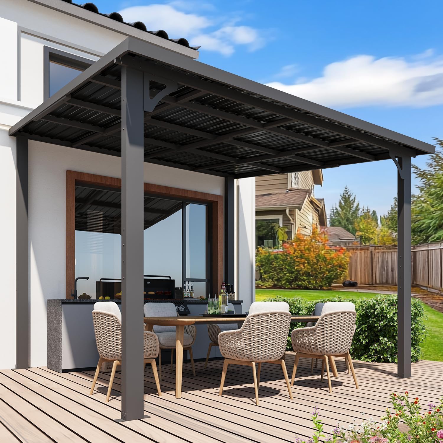 YODOLLA 3x3m Hardtop Pergola Aluminium Jardin Exterieur,Pergola Adossée