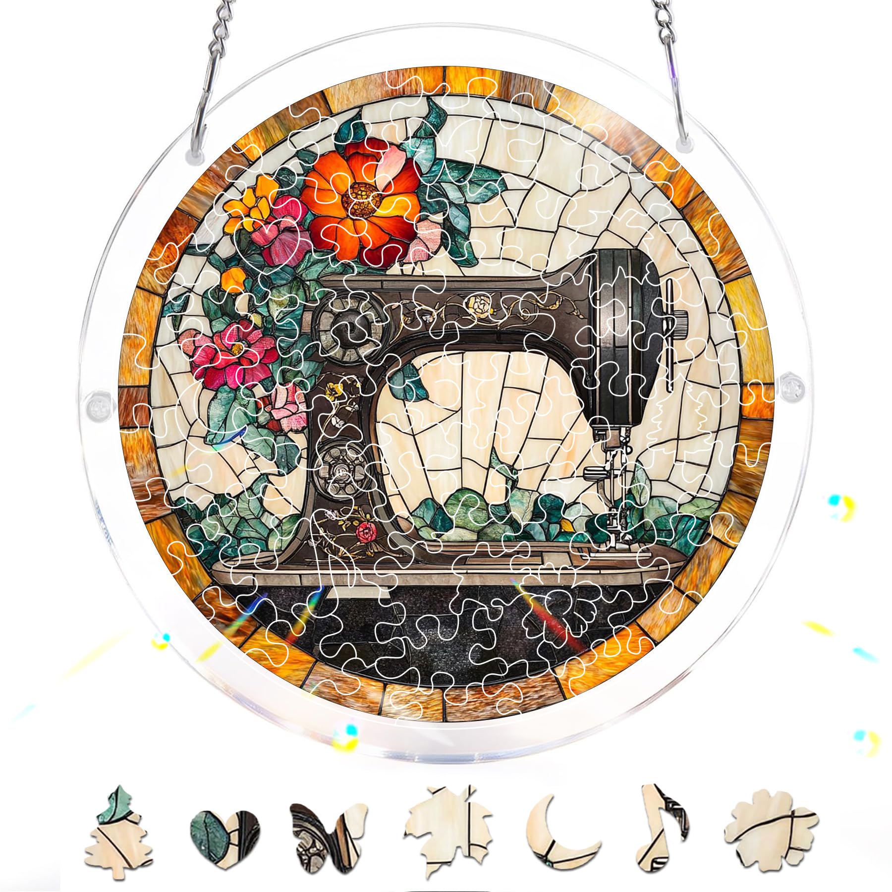 Reofrey Acrylic Puzzle Suncatcher for Adults, 83 Piece Sewing Machine Window Hanging, Stained Glass DIY Jigsaw Puzzle, Double-Sided Acrylic Decor, for Mom, Home Garden Decor, 7 Inch — image 1