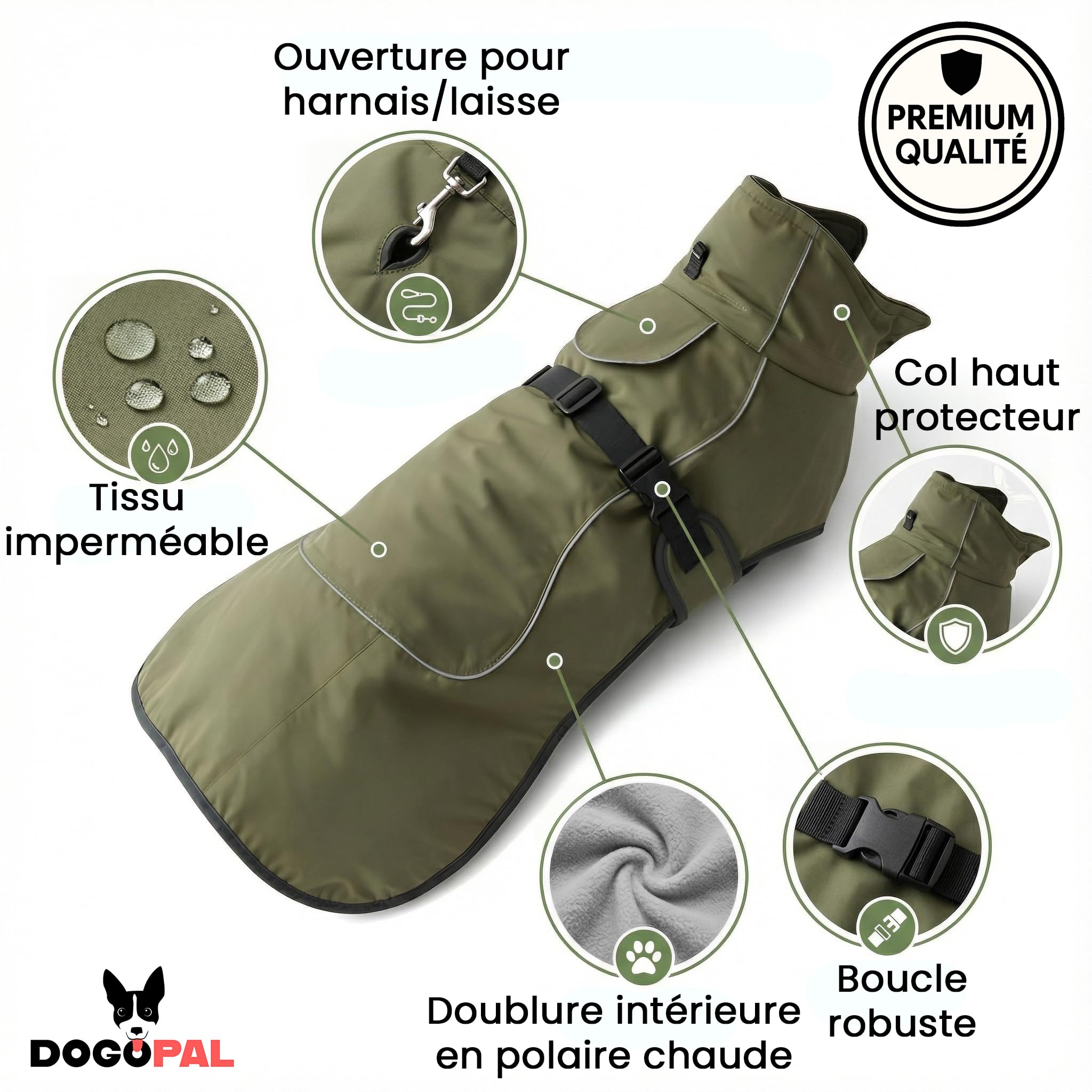 DOGOPAL Manteau Chien Imperméable et Coupe-Vent, Doublure Polaire Chaude, Manteau d’Hiver Réfléchissant Respirant, Grande Taille et Petit, Parfait pour Temps Froid (40)