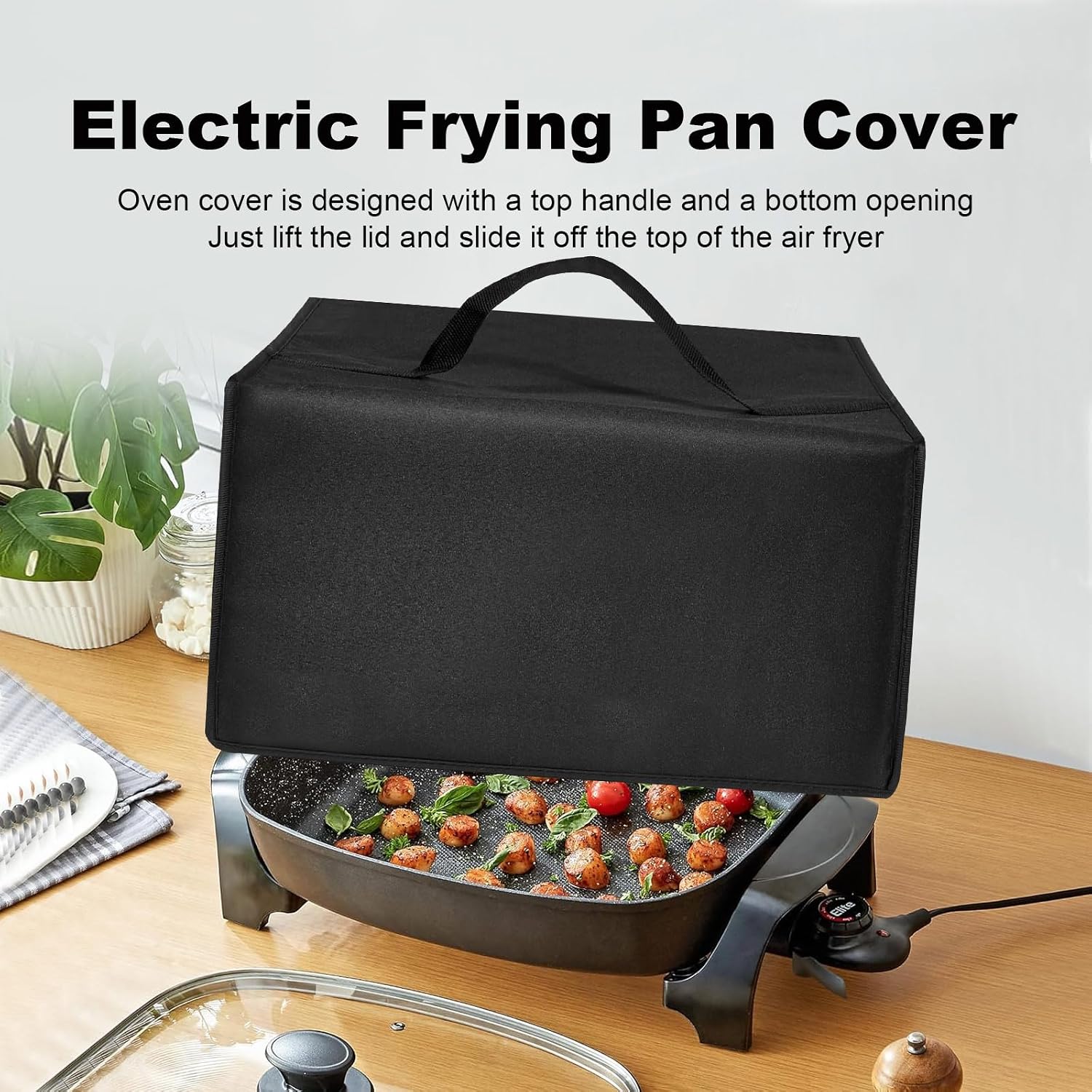 Electric Skillet Cover Electric Frying Pan Lid Heavy Duty Waterproof Heat-Resistant Nylon Case for Elite Gourmet EG-6203/06857 16-inch Electric Skillet (Black)