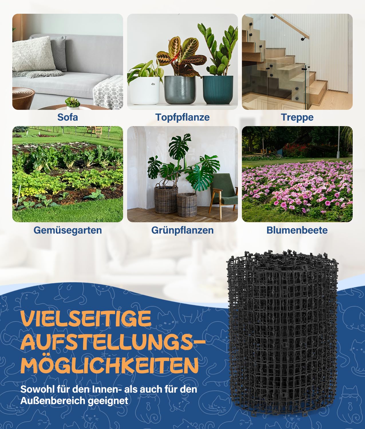 WADEO 4-er Pack Dornengitter gegen Katzen 200 x 30 cm, Katzenabwehr Gitter Set, Tier-Barriere Katzenschreck, Anti-Katzen-Matte mit Spikes für Innen- und Außengärten, mit 32 Gartenheftklammern