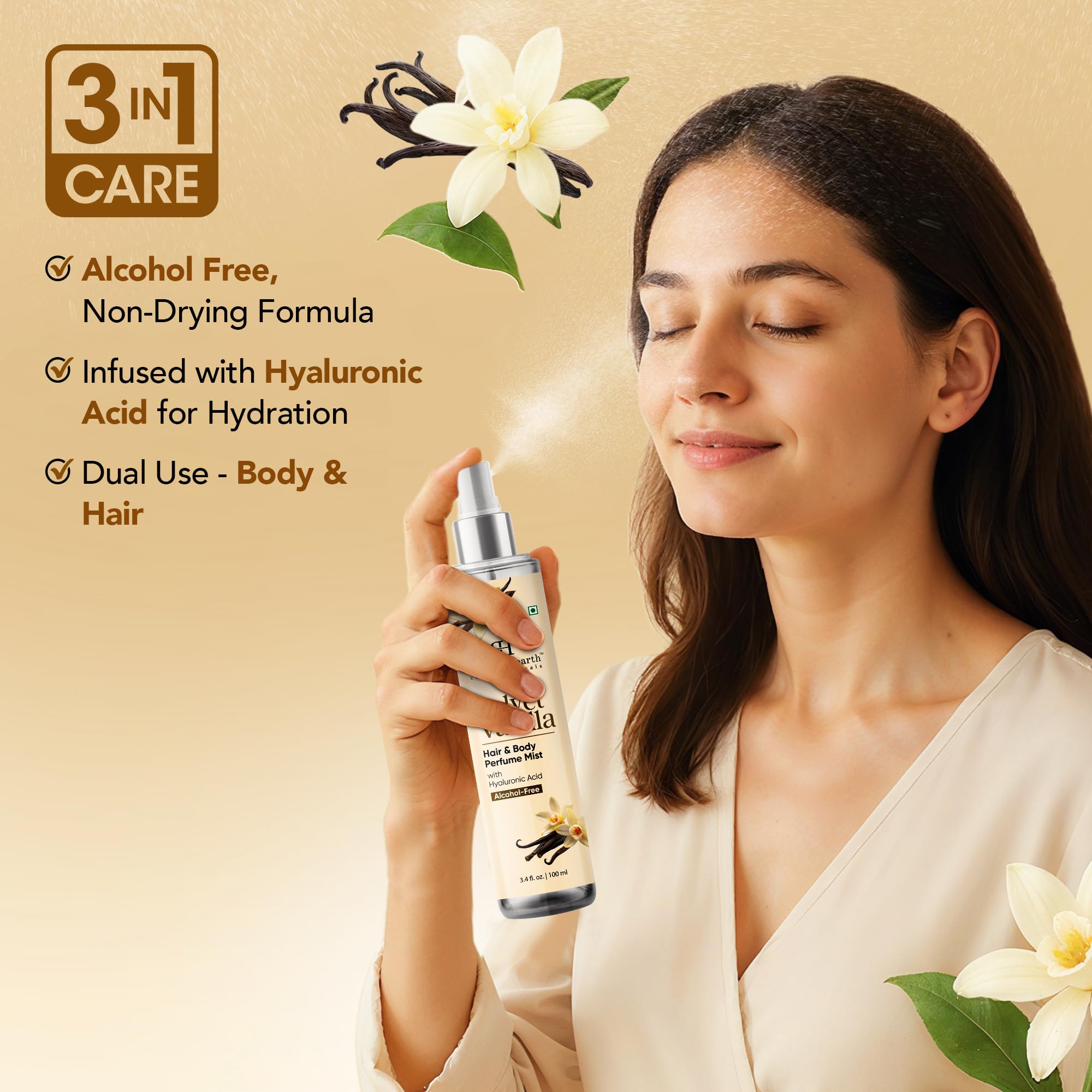 Botanic Hearth brume parfumée femme pour cheveux et corps à la vanille | déodorant longue durée pour cheveux et parfum corporel pour femmes et hommes | fraîcheur toute la journée | 100 ml (3.4 Fl Oz)