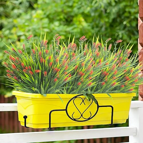 Miniatura 5 de 12 paquetes de plantas artificiales para exteriores, hierba falsa de mono con flores (rojo)