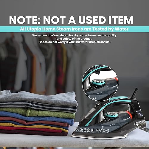 Miniatura 6 de Utopia Home Plancha de vapor para ropa, suela antiadherente, plancha de ropa de 1800 W con función de seguridad de apagado automático, control de