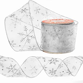 VGOODALL Silver Snowflake Wired Ribbon, 2.4 inch X 10 Yards