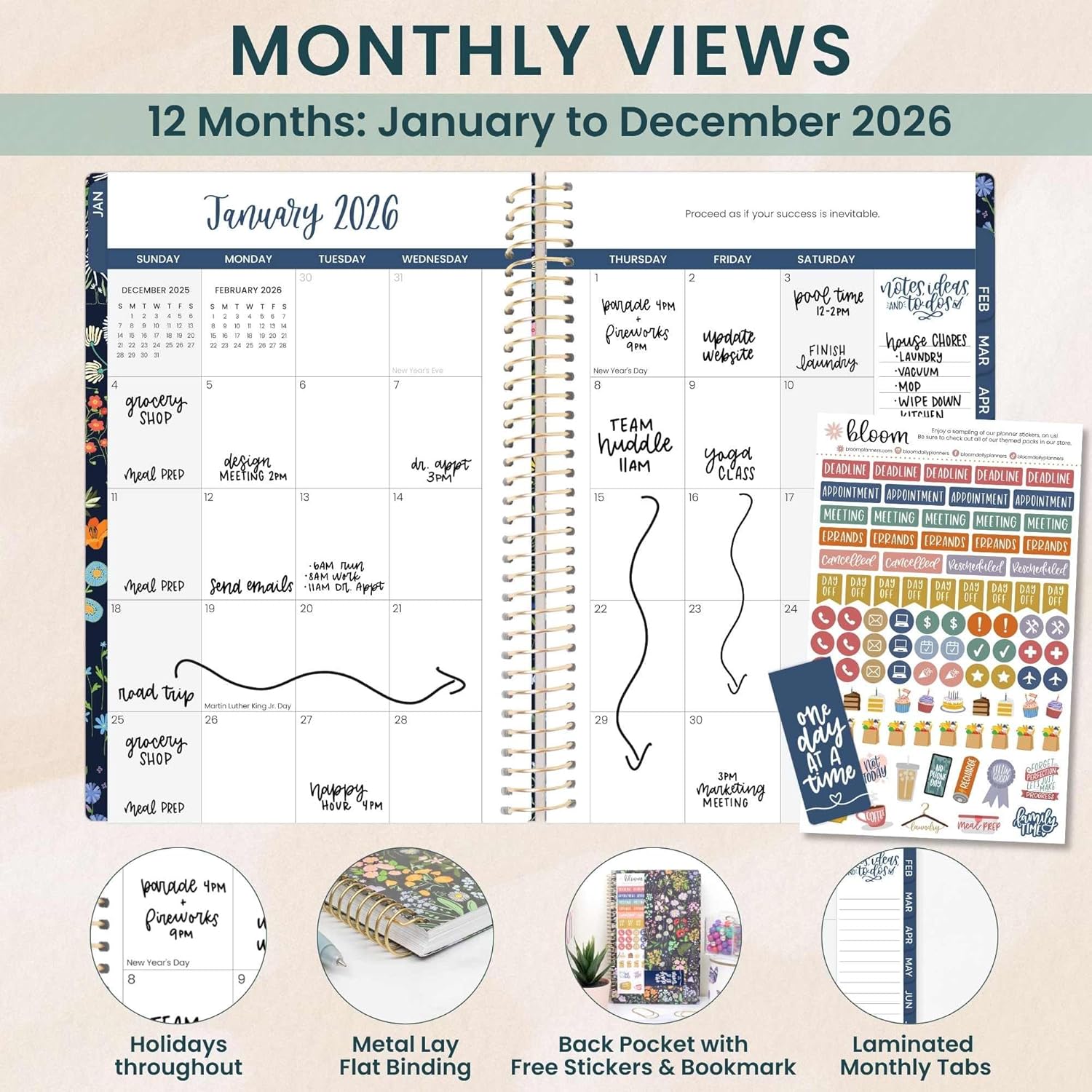 bloom daily planners 2026 Planner (January - December) Calendar Year Organizer - 5.5” x 8.25” - Weekly & Monthly Agenda Book with Stickers & Bookmark - Garden Party, Navy Navy Garden Party 5.5" x 8.25"
