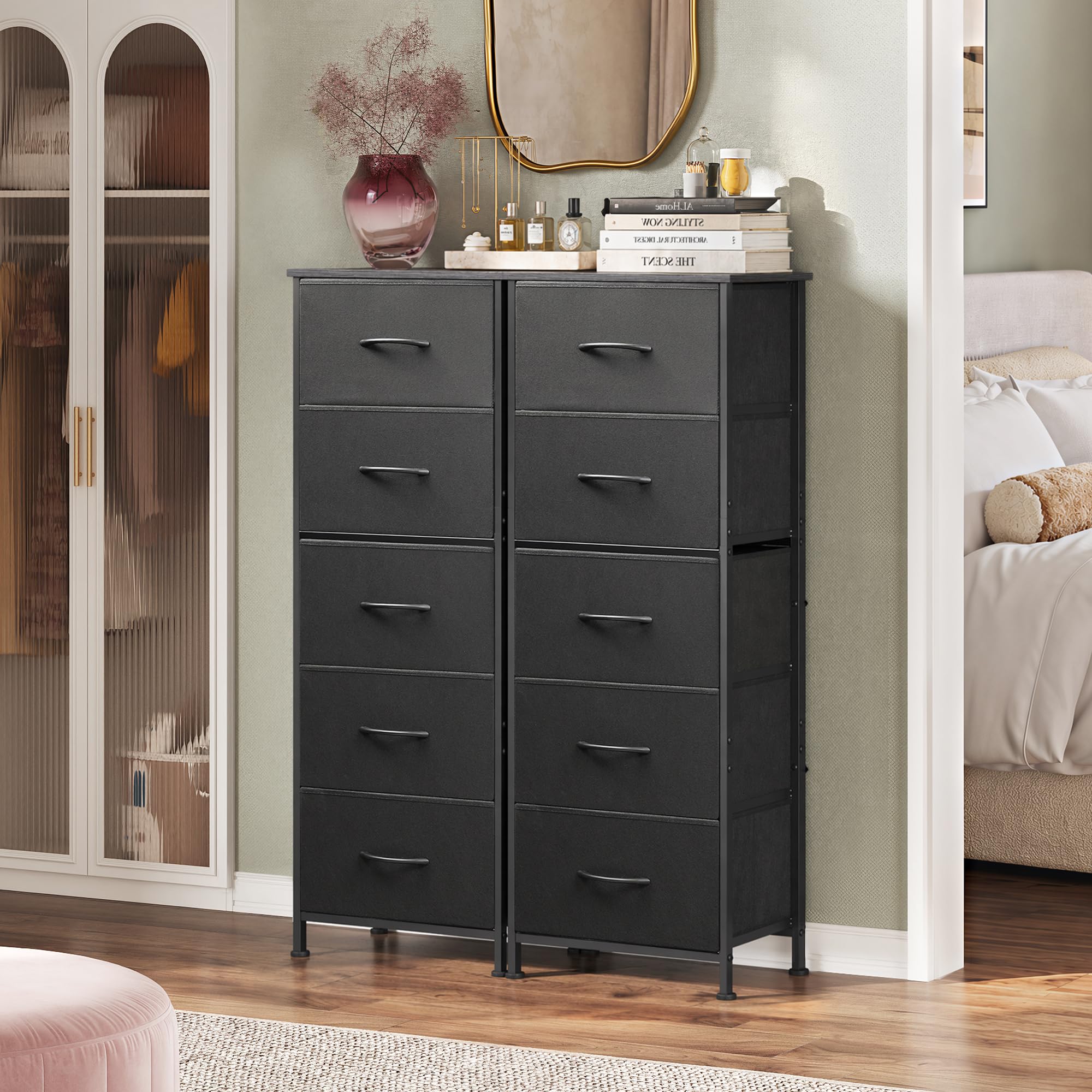 WLIVE Tall Dresser for Bedroom, 5 Drawer Dresser, Charcoal Black