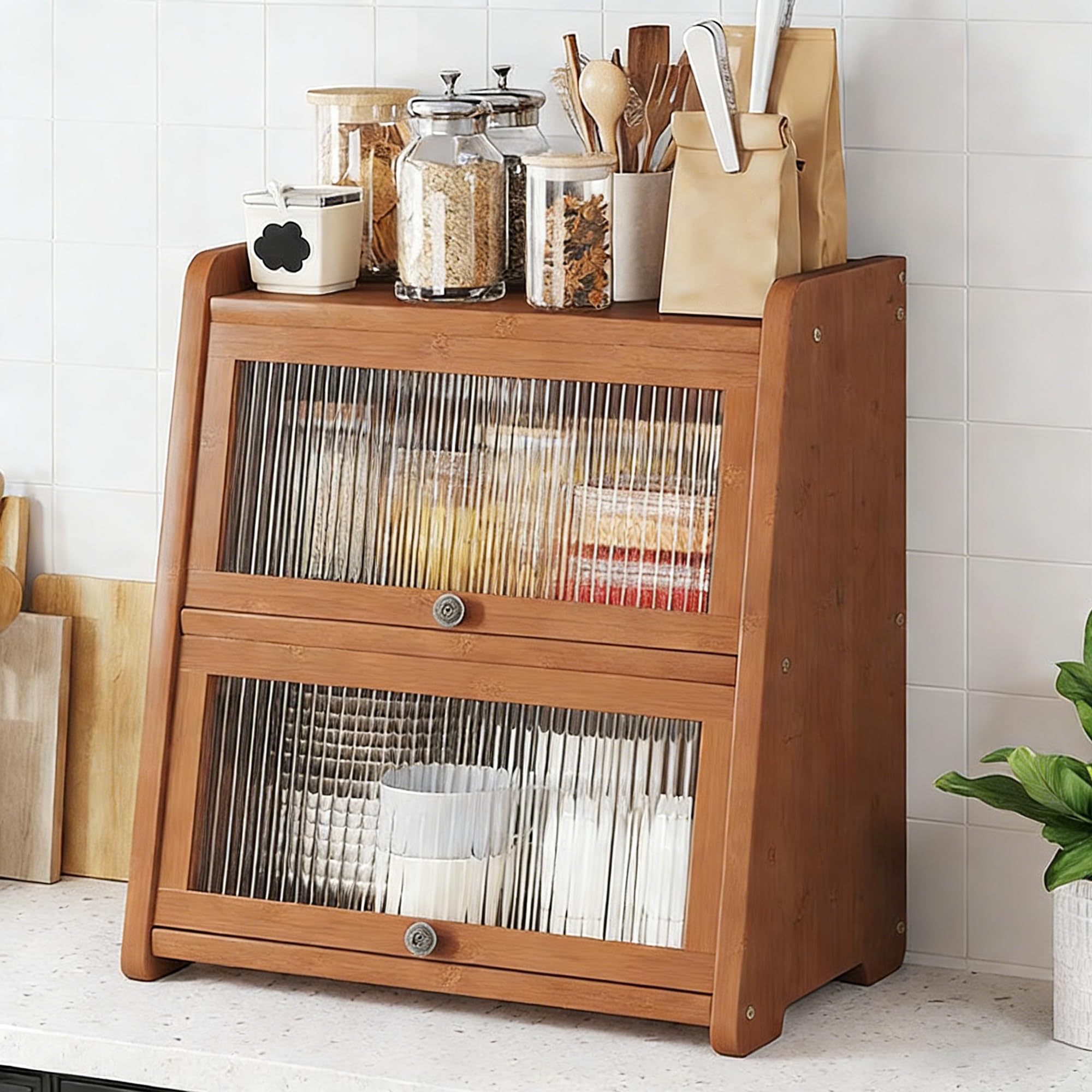 Mini armario de despensa para encimera que protege tus alimentos del polvo con su puerta abatible