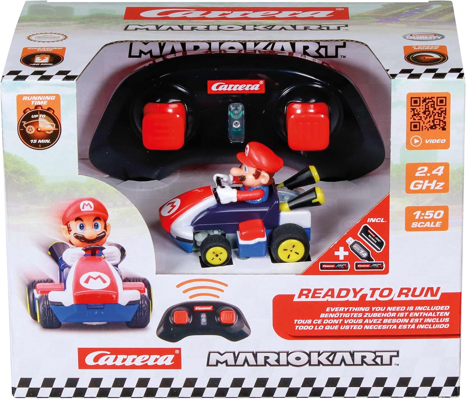 Carrera RC Mario Kart Mini RC Mario, For Children and Adults, Boys & Girls, Unique Original Licence, Instant Driving Fun with Ready to Run,Red