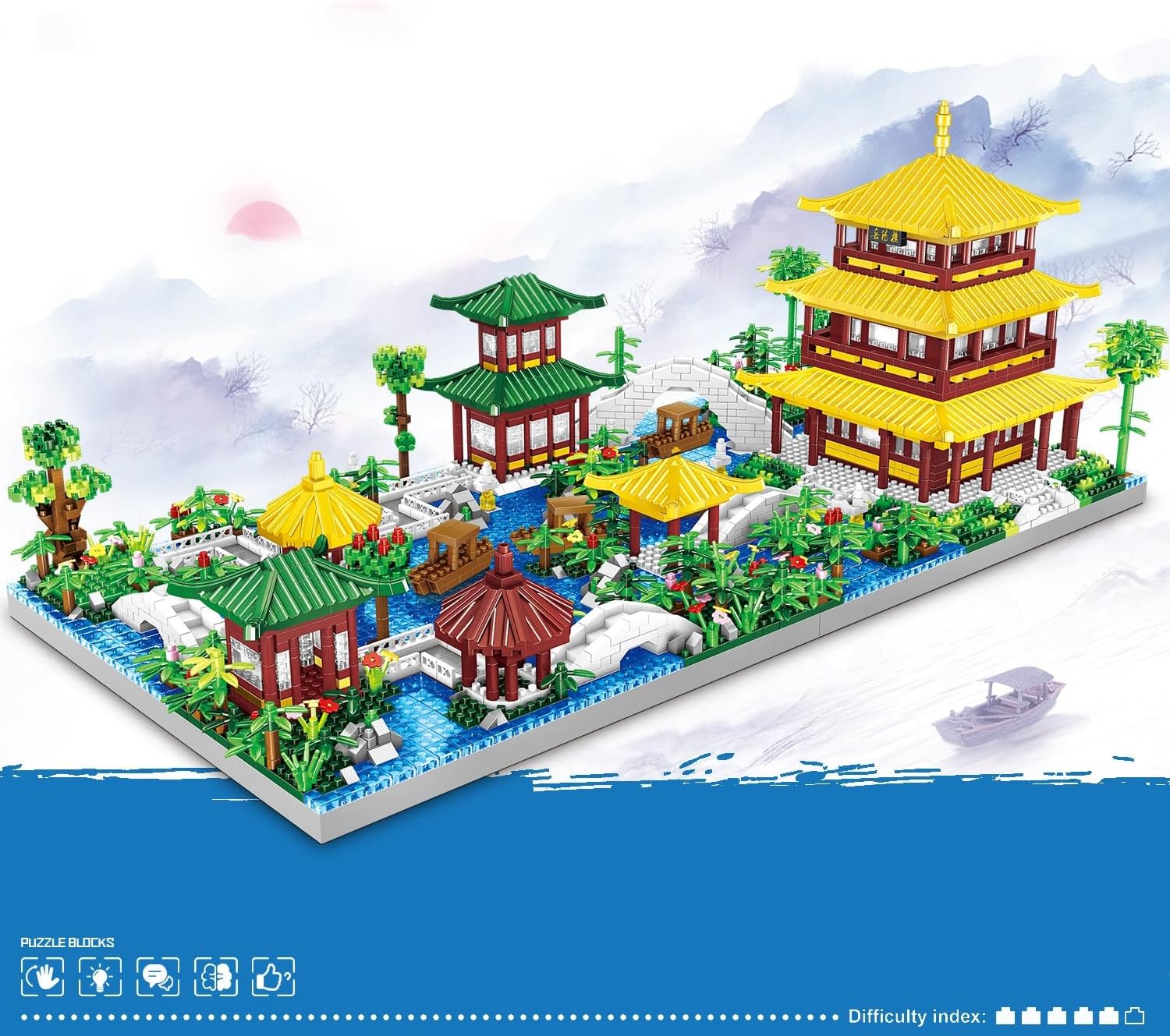 Dongting Lake Micro Building Blocks Yueyang Tower Building Set Famous China Traditional Architecture Building Brick Kit 4154PCS
