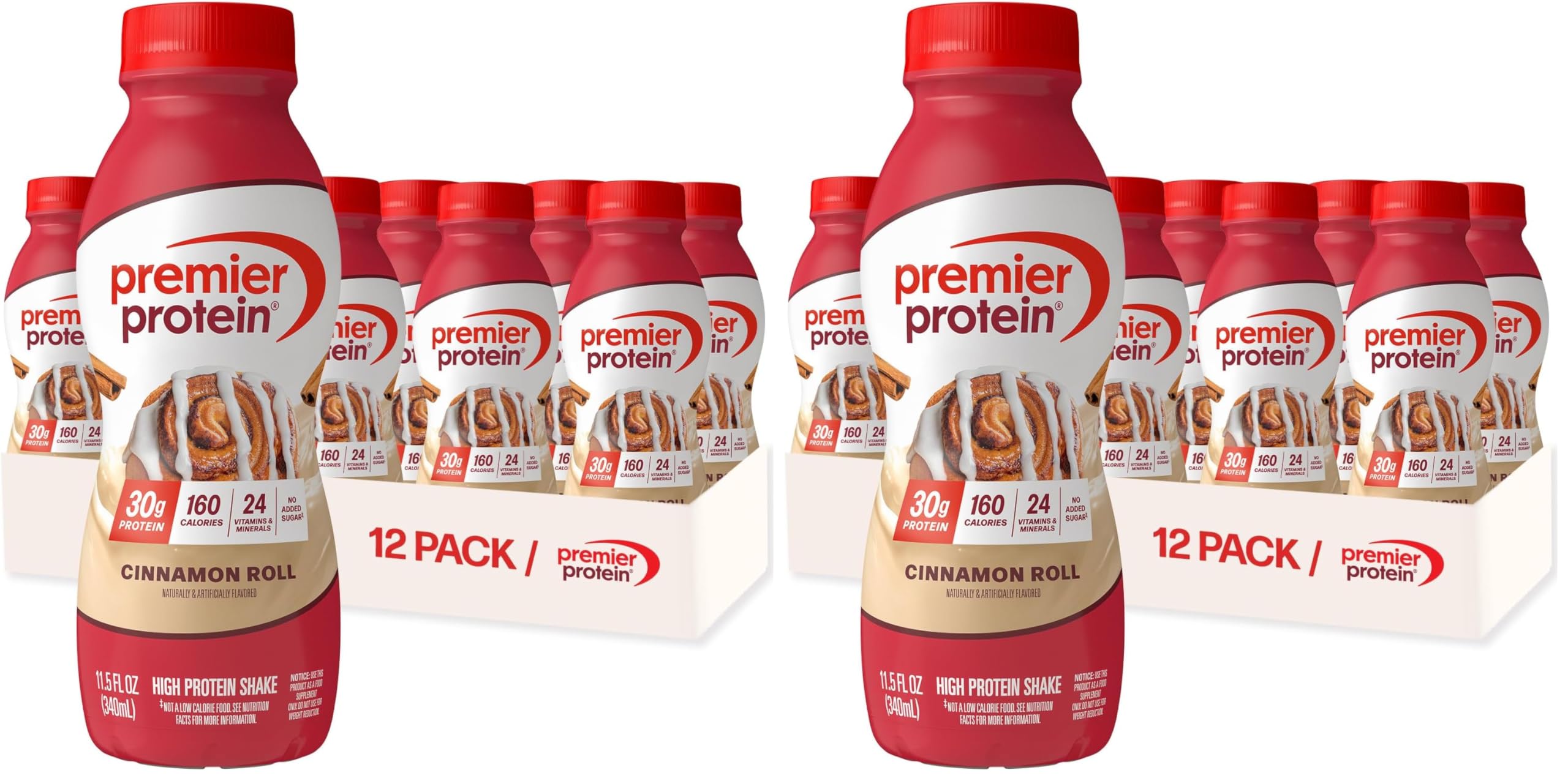 Premier Protein Shake,Cinnamon Roll,30g Protein,No Added Sugar,24 Vitamins & Minerals to Support Immune Health,11.5 fl oz (Packaging May Vary),(Pack of 24)