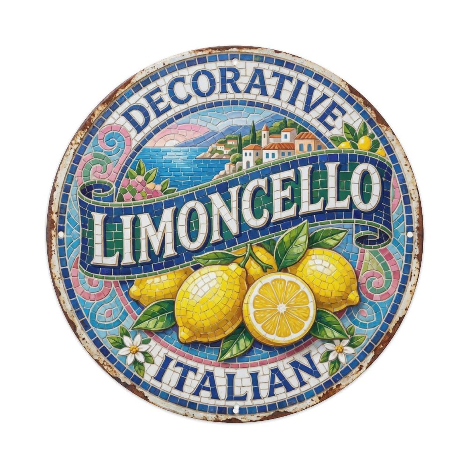 Decorative Italian Limoncello Crest Metal Tin Sign Plaque Wall Decor for Cafe, Club Bar, Office, Home Garden Round Metal Poster 8x8Inch