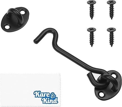 Miniatura 5 de Kare & Kind Pestillo de gancho y ojo (4 pulgadas), con tornillos de montaje, cerraduras resistentes para puertas, puertas, graneros, baños, cabinas