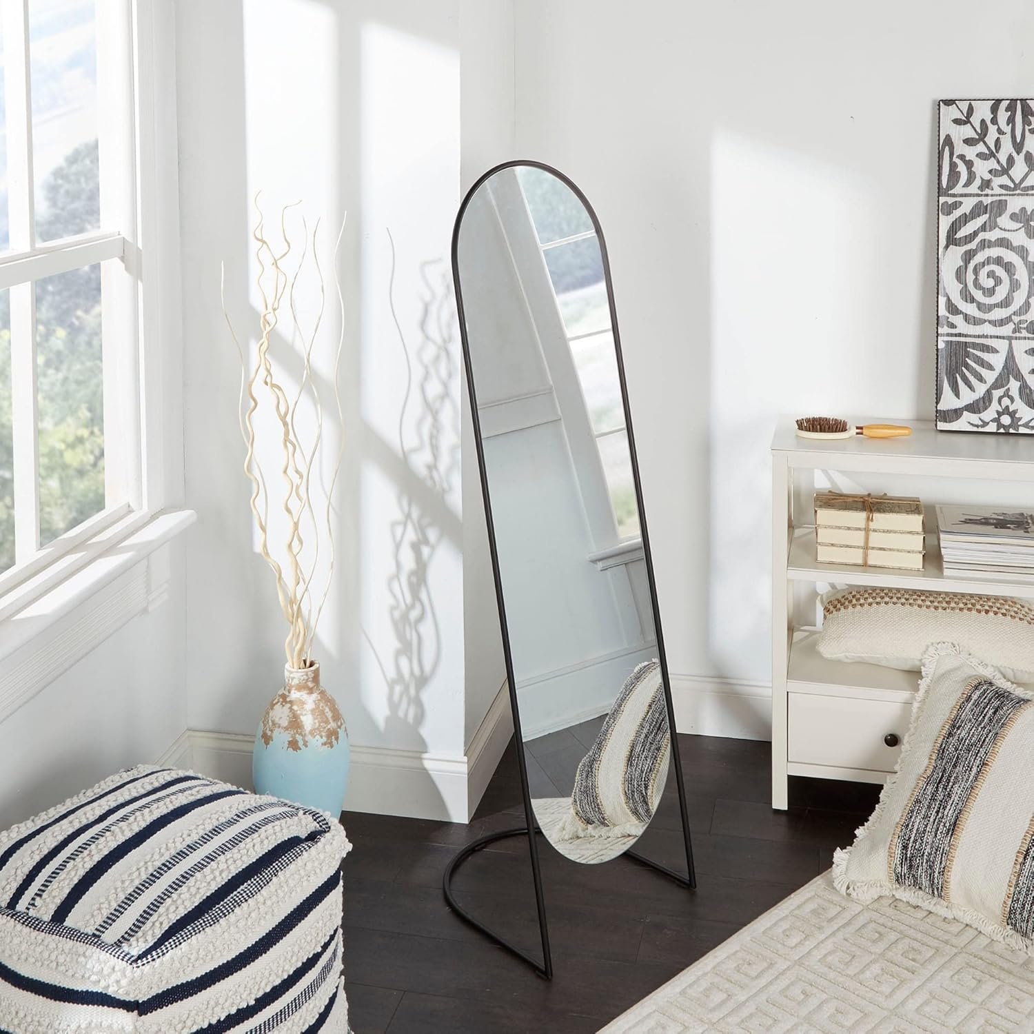 15x55 Modern Black Oval Full Length Free Standing Mirror