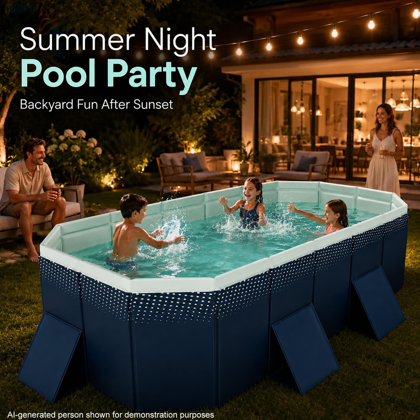 Faltbares Planschbecken, Rechteckiger Pool Nicht Aufblasbar Familie | Großer Gartenpool mit Stabilen Seitenwänden für Kinder und Erwachsene(160cm/62.9in)