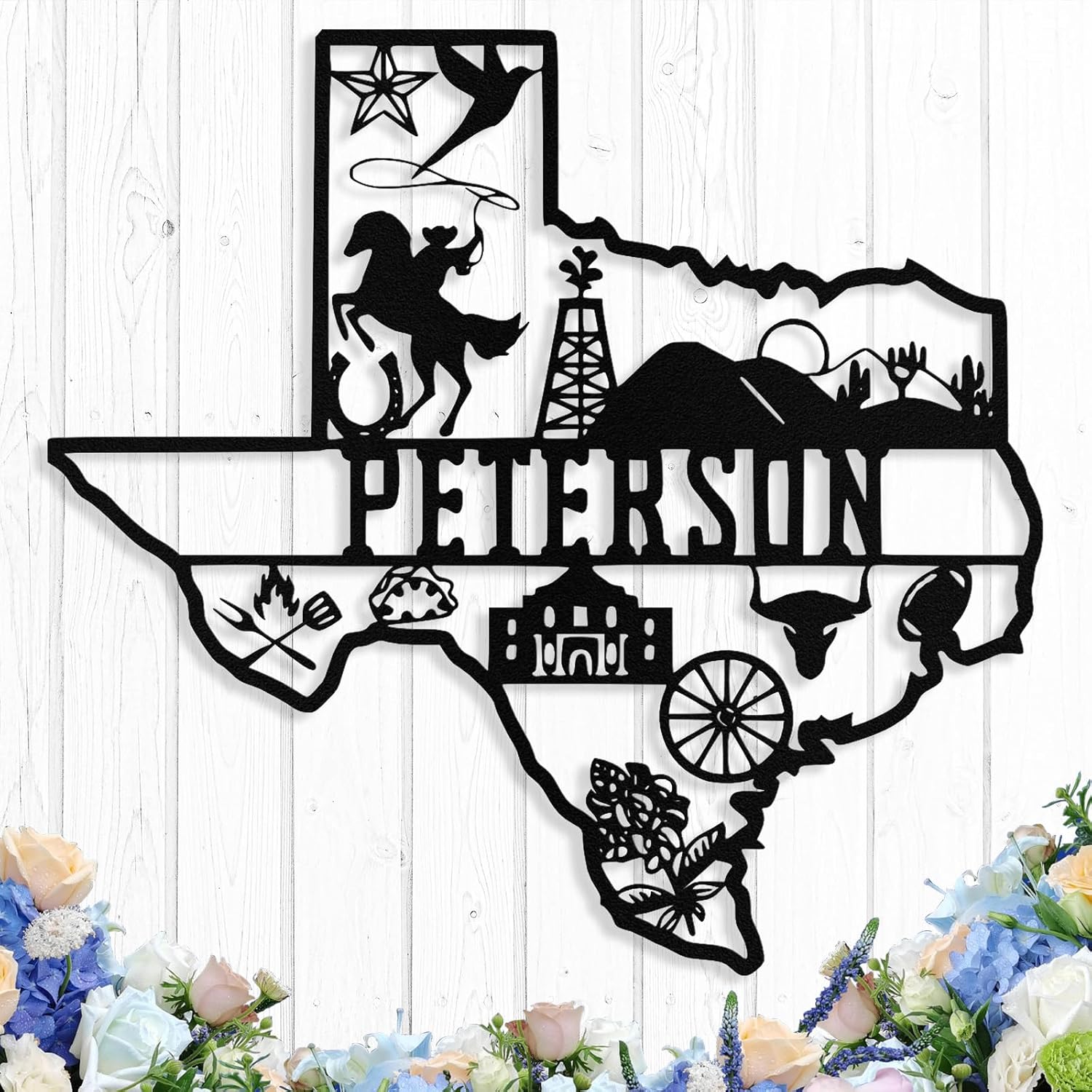 Custom Texas Map Metal Sign, Personalized Texas Sign Wall Decor Art