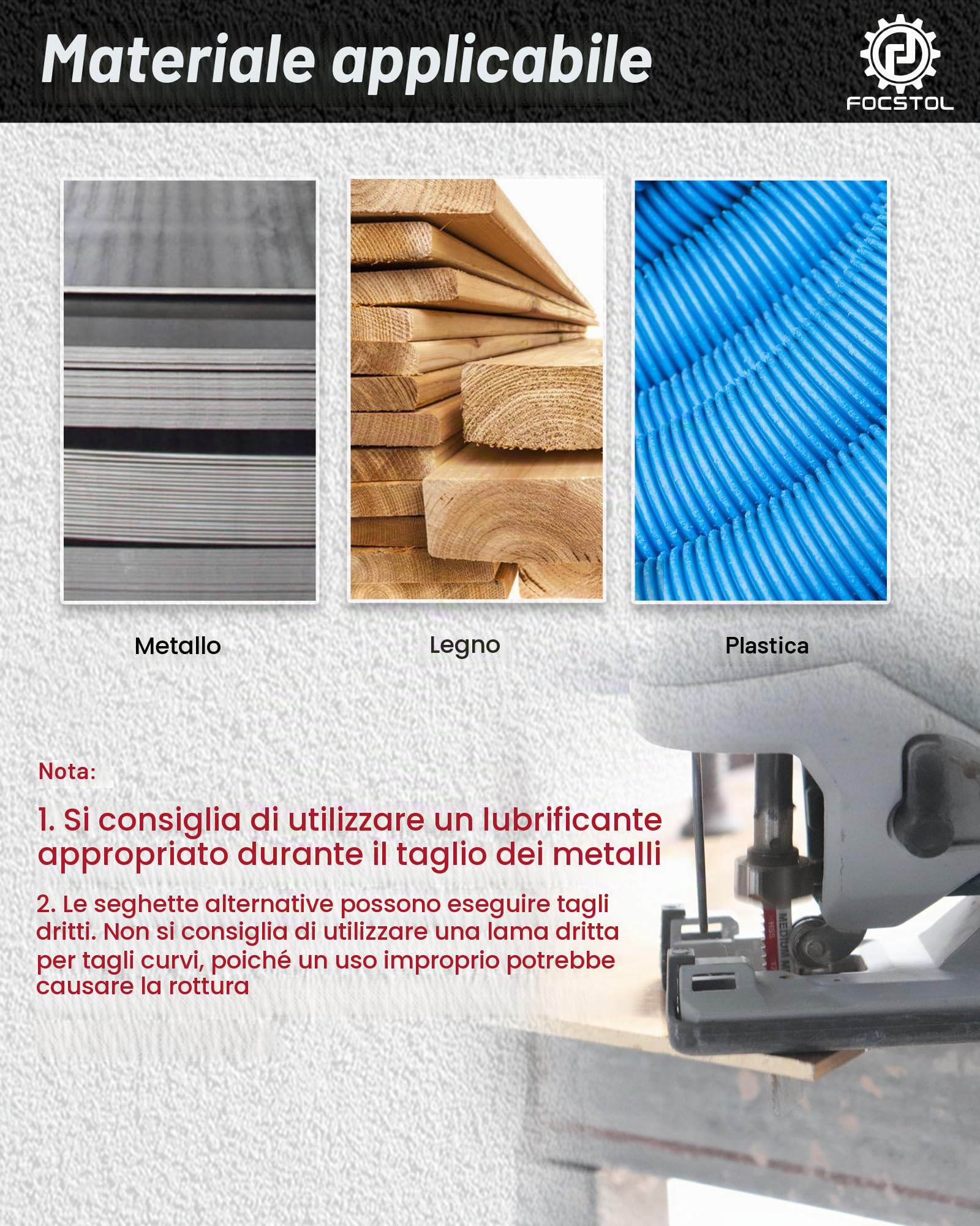 FOCSTOL Set di Lame per Seghetto Alternativo - 50 Pezzi HSS/HCS Lame per Aeghetti Alternativi con Codolo a T per Taglio Metallo, Legno, Plastica (T118A,T118B,T101AO,T101B,T101BR,T144D)