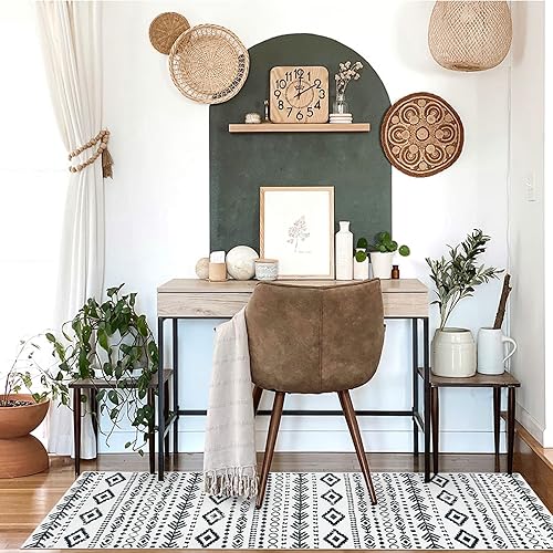 Miniatura 72 de Lahome Alfombras de cocina antideslizantes, lavables para entrada, estilo bohemio, blanco y negro, 2 x 3, alfombra de baño ultrafina con estampado